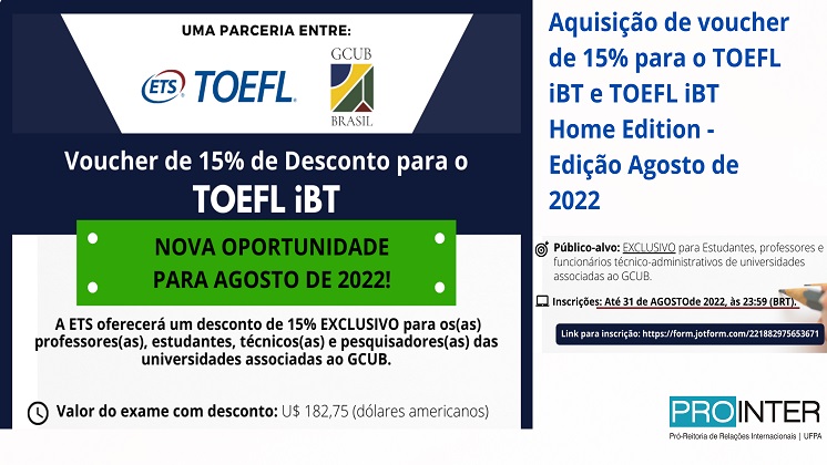 DESCONTO DE 15% NA REALIZAÇÃO DO EXAME TOEFL iBT