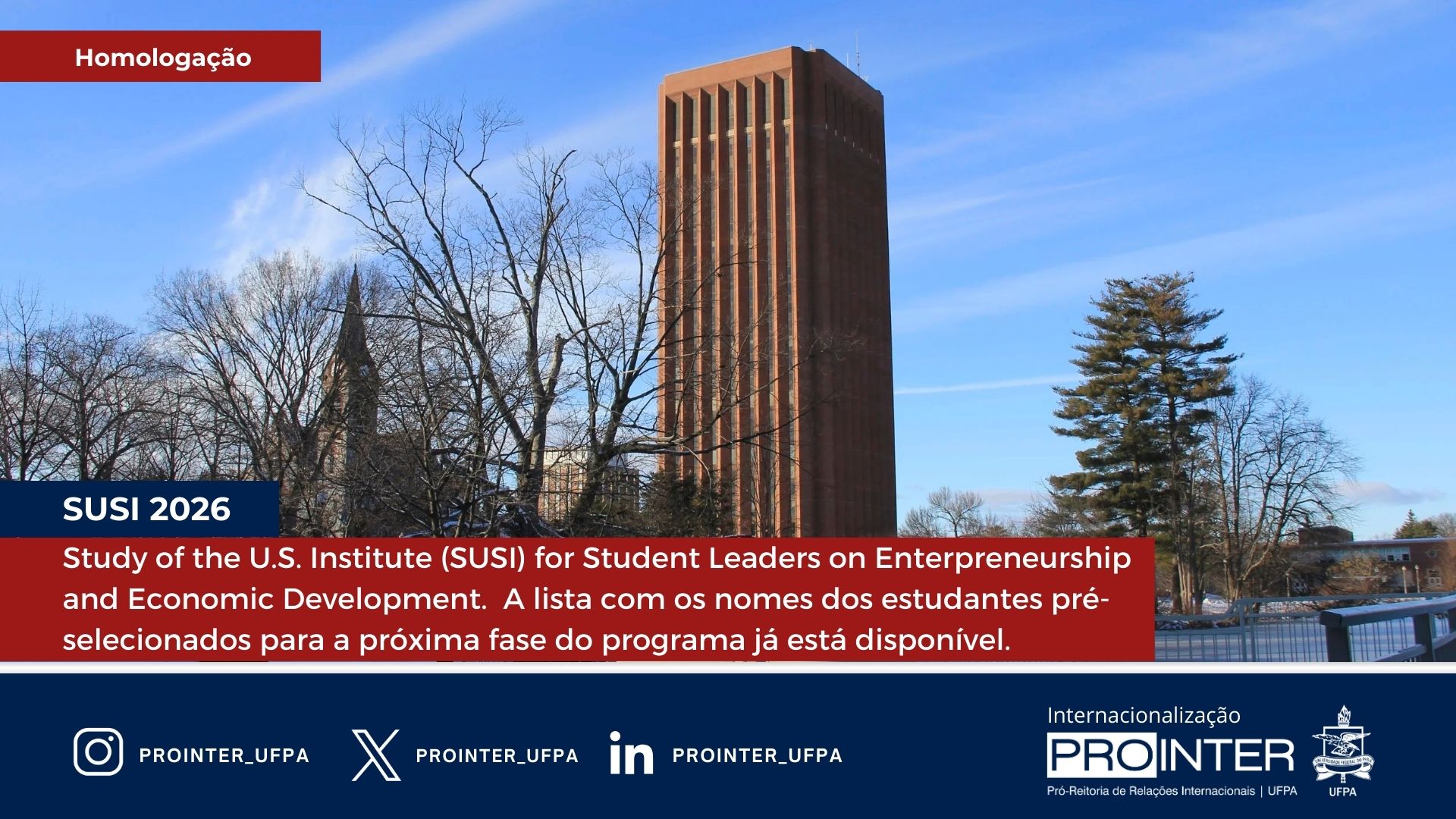 Programa SUSI edição de inverno 2026 SL - Homologação das inscrições