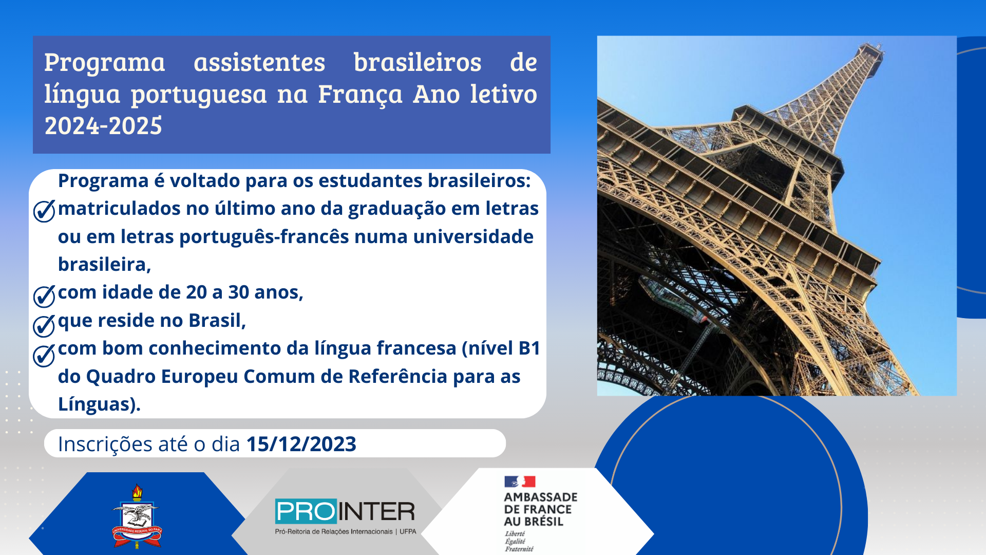 Programa assistentes brasileiros de língua portuguesa na França Ano letivo 2024-2025