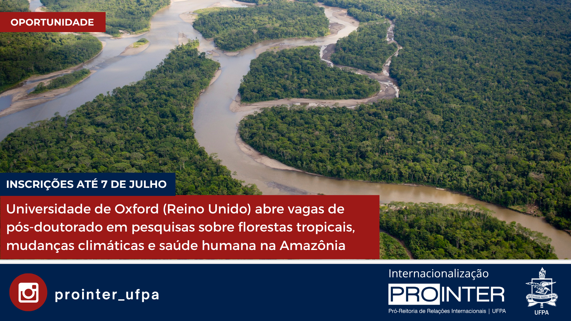 Universidade de Oxford (Reino Unido) abre vagas de pós-doutorado em pesquisas sobre florestas tropicais, mudanças climáticas e saúde humana na Amazônia.